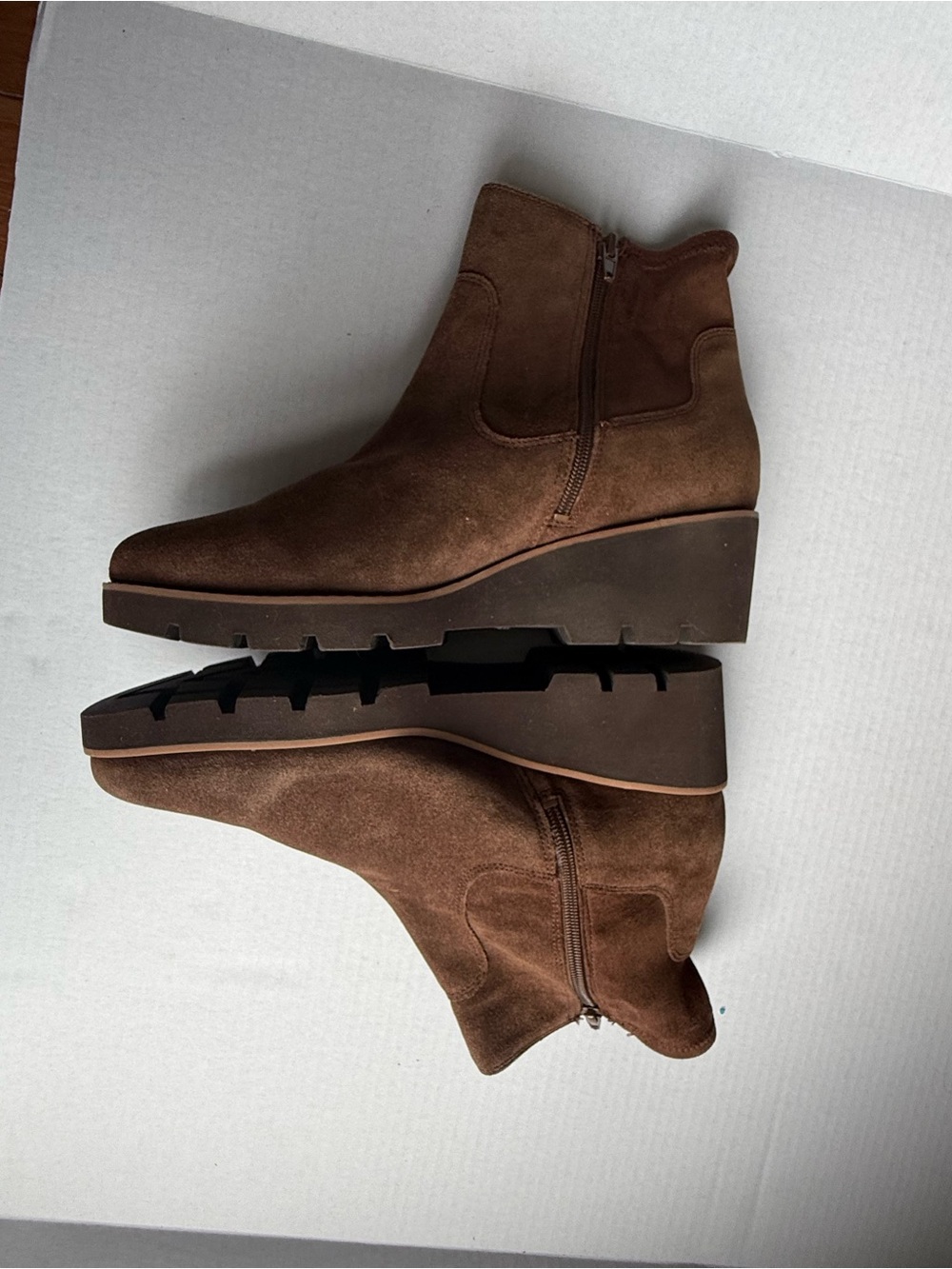 Vionic Ariana Brown Suede Wedge Ankle Boots Women’s 11 EU 42 Zip Comfort - Picture 3 of 7